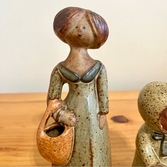 Vintage Stoneware Mother Daughter Pottery Vase Set Flower Bud Dried Mid-Century - Picture 3 of 7